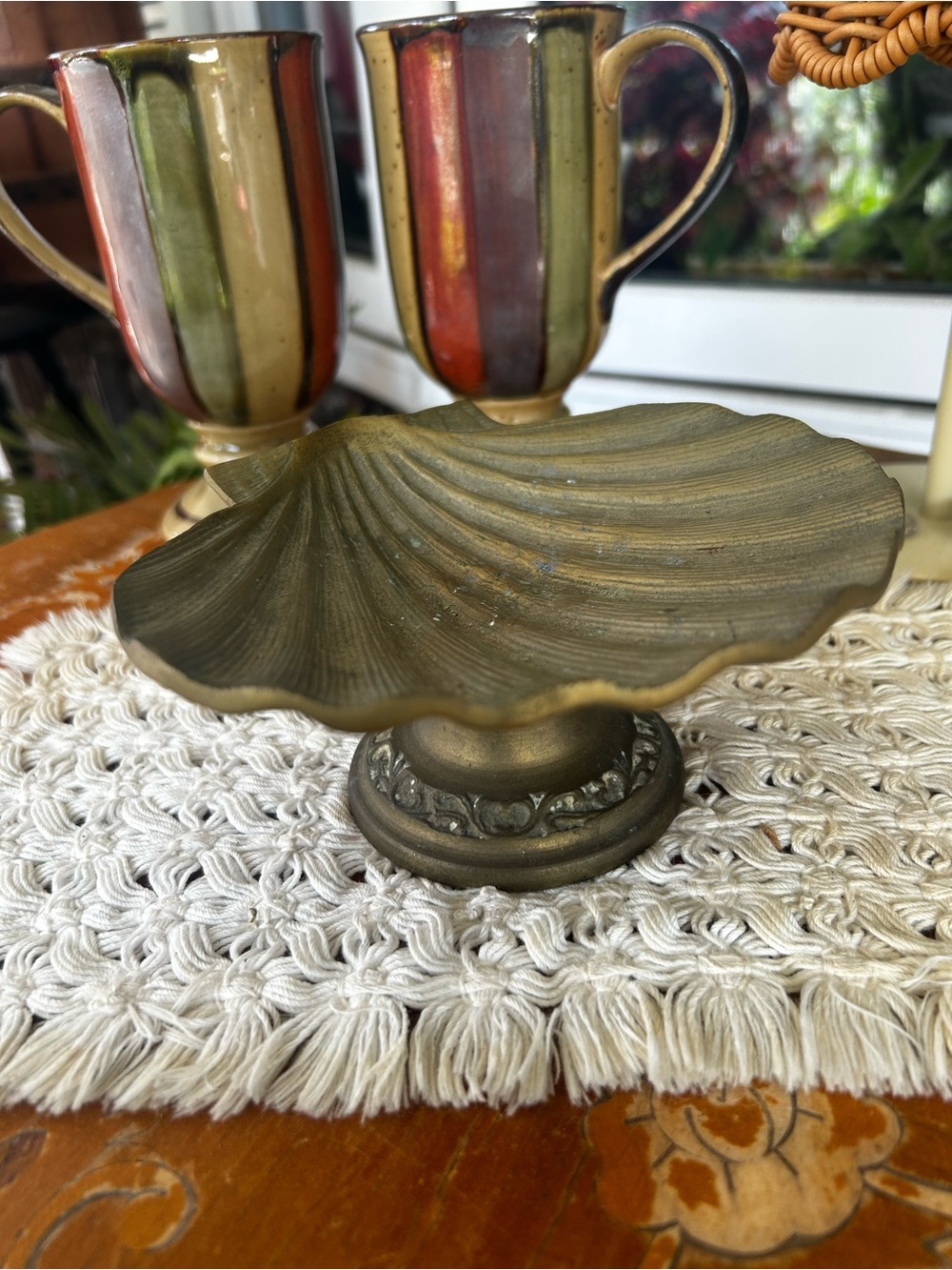 Vintage Brass Shell Pedestal Dish